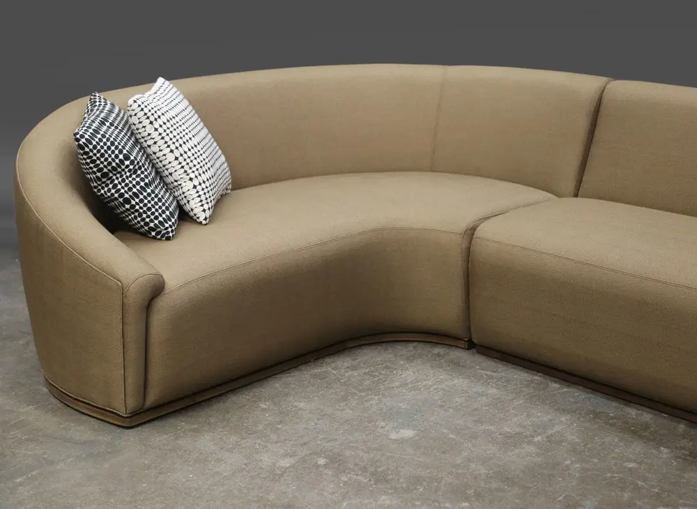 Baasche Sectional Sofa SENTIENT Curved Sofa champagne colored upholstery with walnut base furniture upholstery ideas for the Baashe sectional sofa