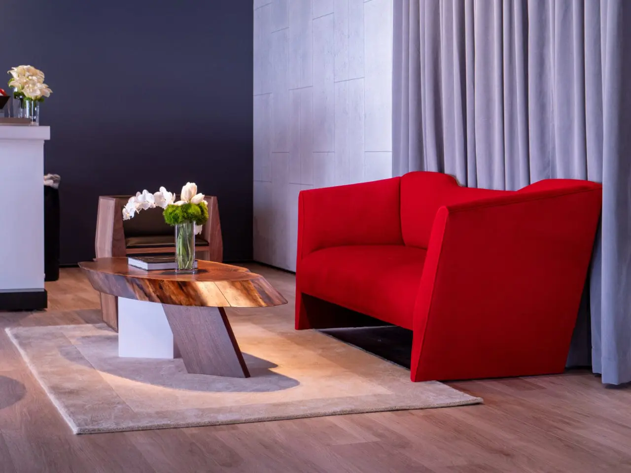 SENTIENT Nersi Sofa in Red Velvet at AAF Art Show