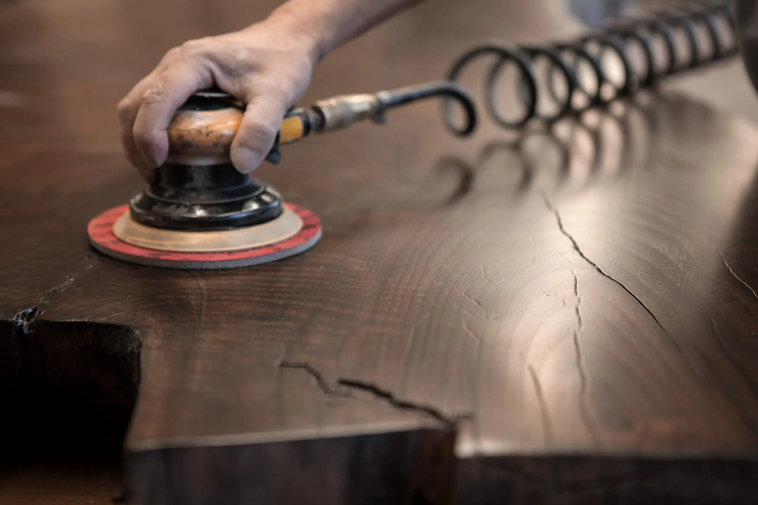 finishing_custom_made_live_edge_table solid wood dining room tables in production