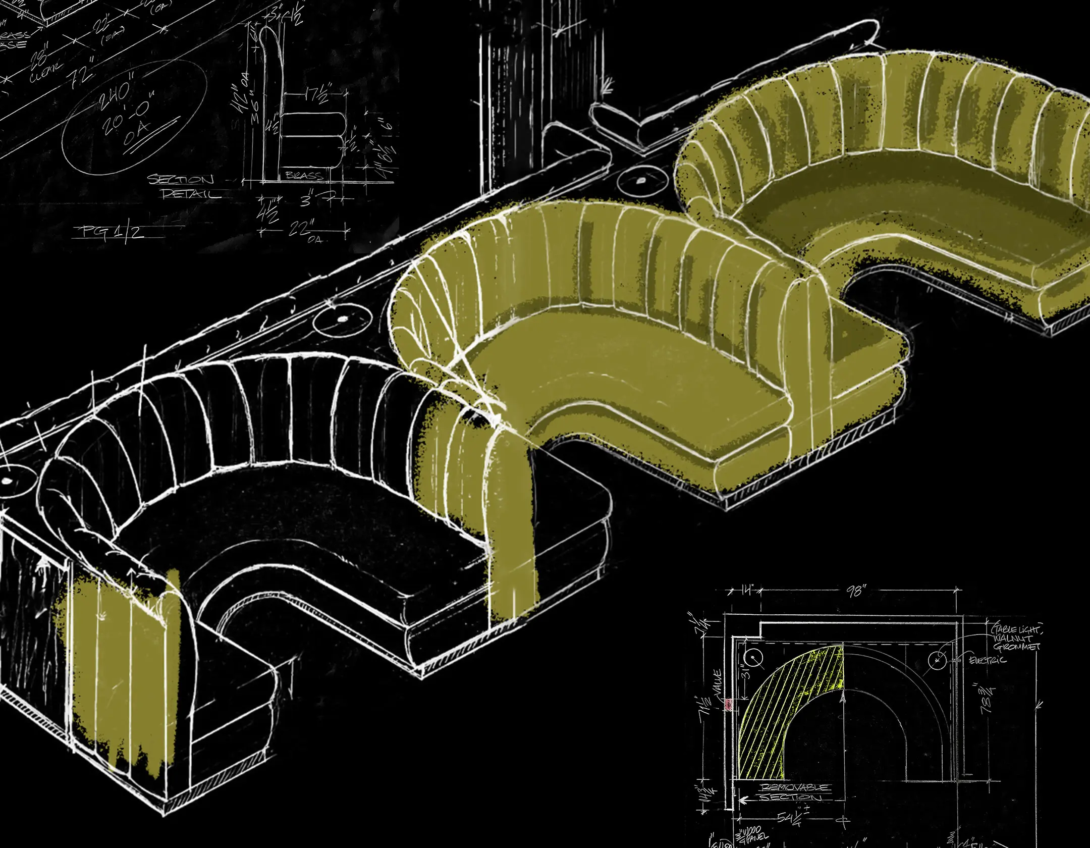 banquette_sketch_sentient Banquette seating arrangement blueprint by SENTIENT