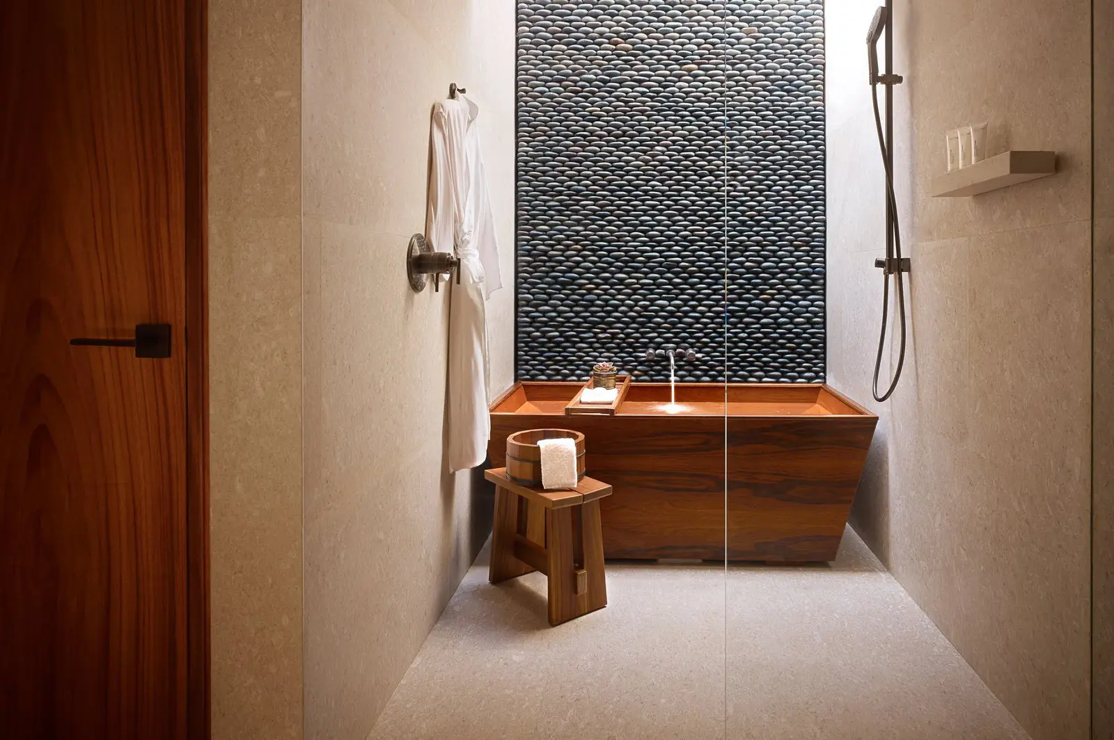 nobu_hotel_bath_tubs wooden luxury hotel room furniture for the bath