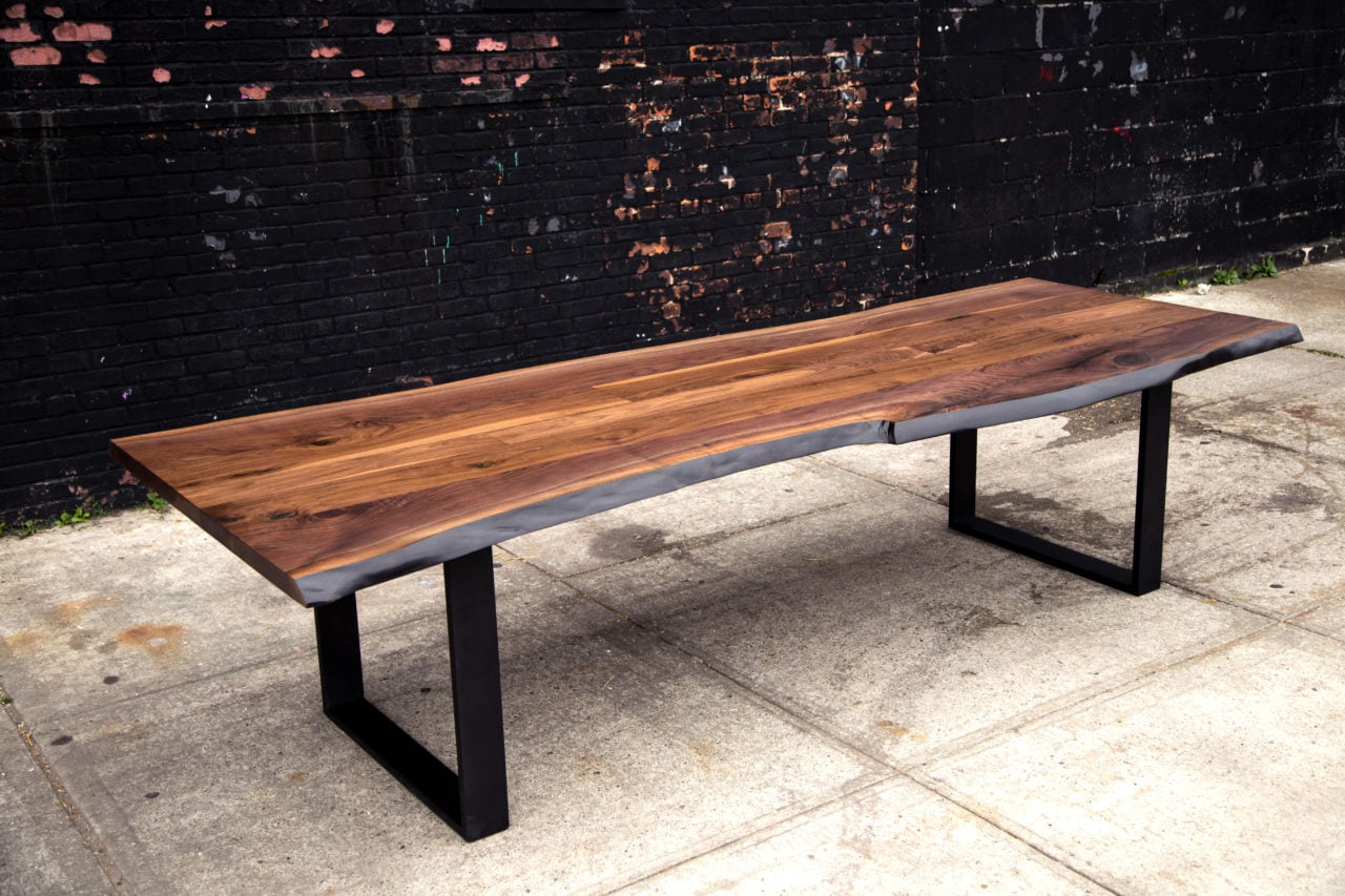 luxury walnut live edge conference table with black frame legs