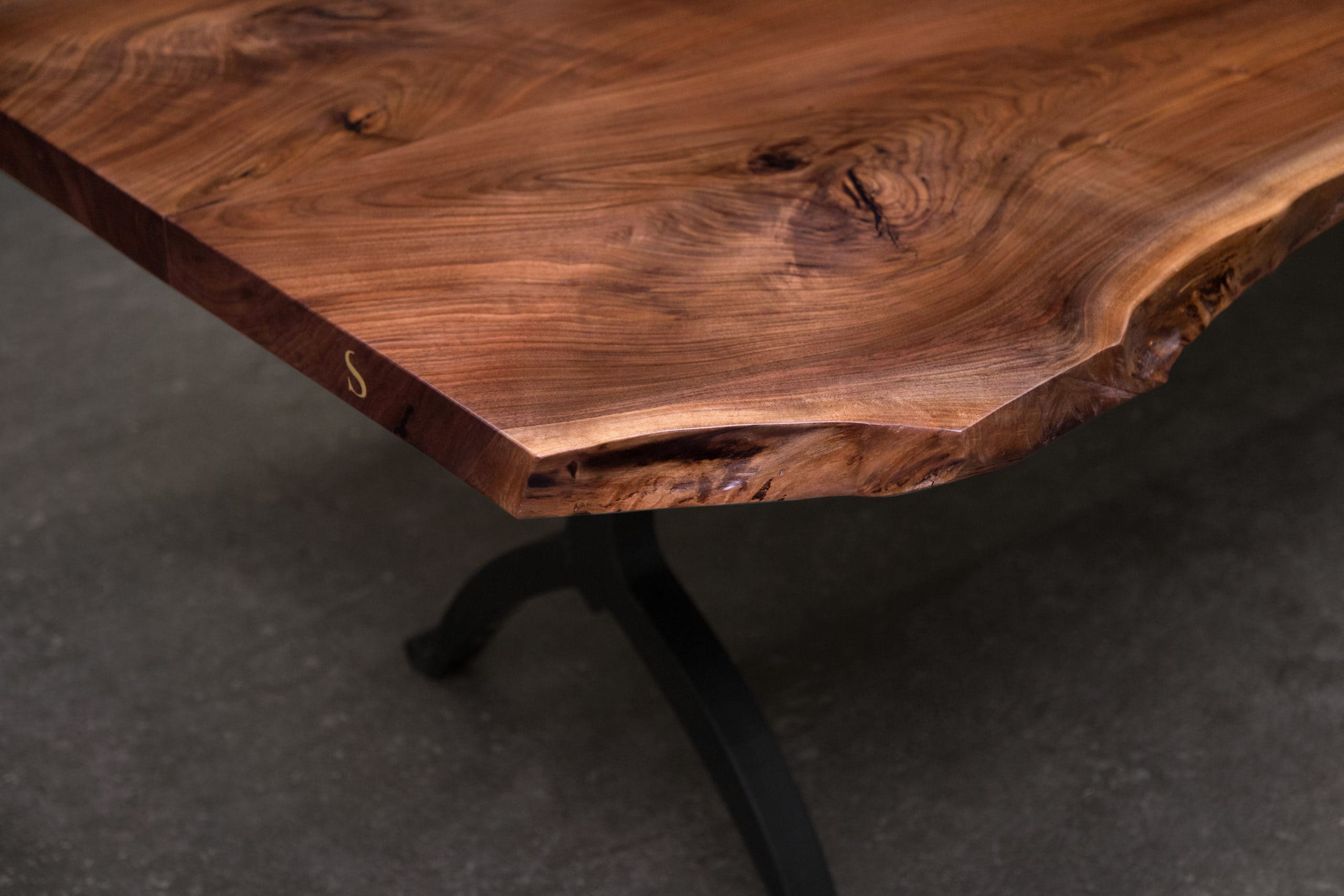 best finish for restaurant tables - live edge dining table in black American walnut