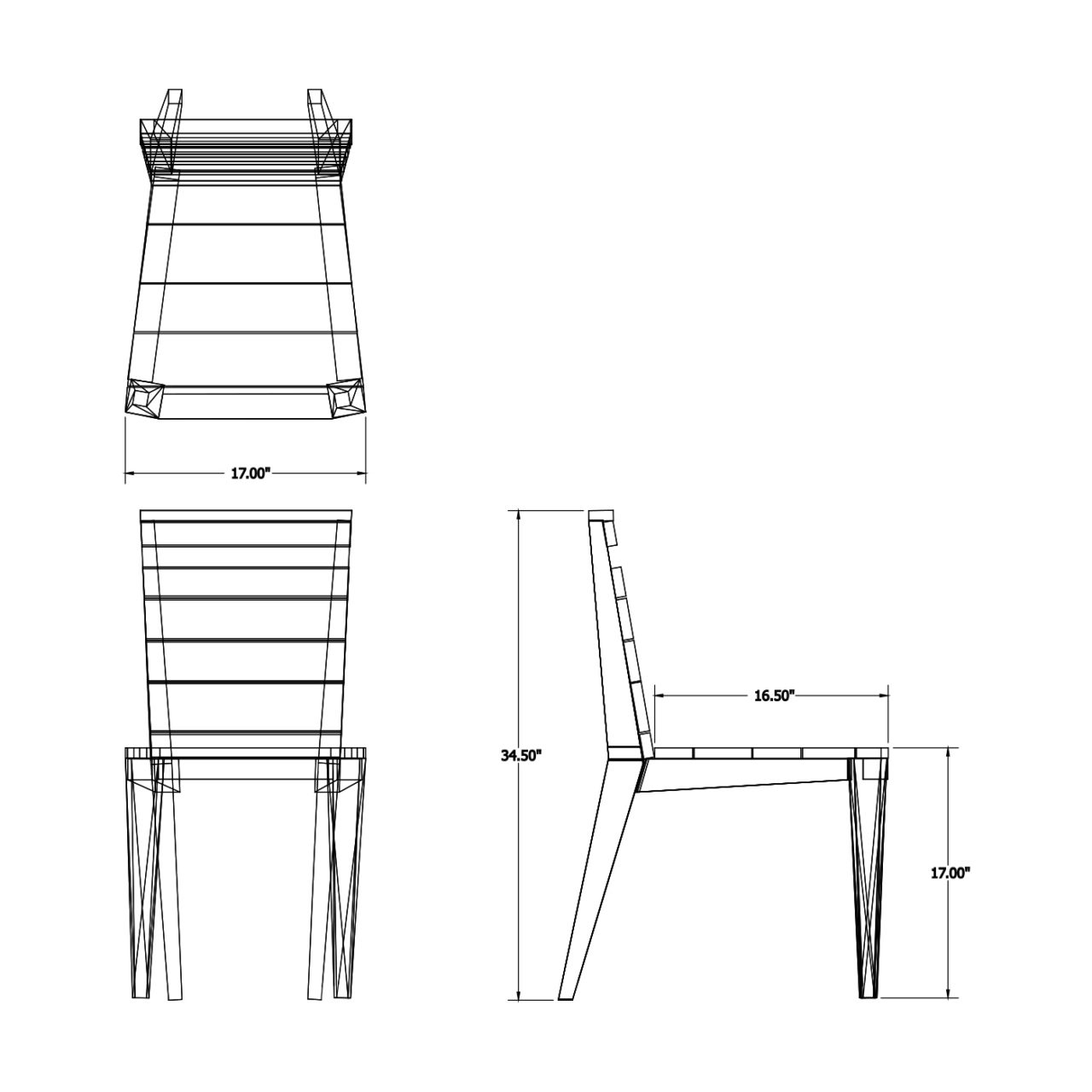 black line renderings of angels chair with measurements 