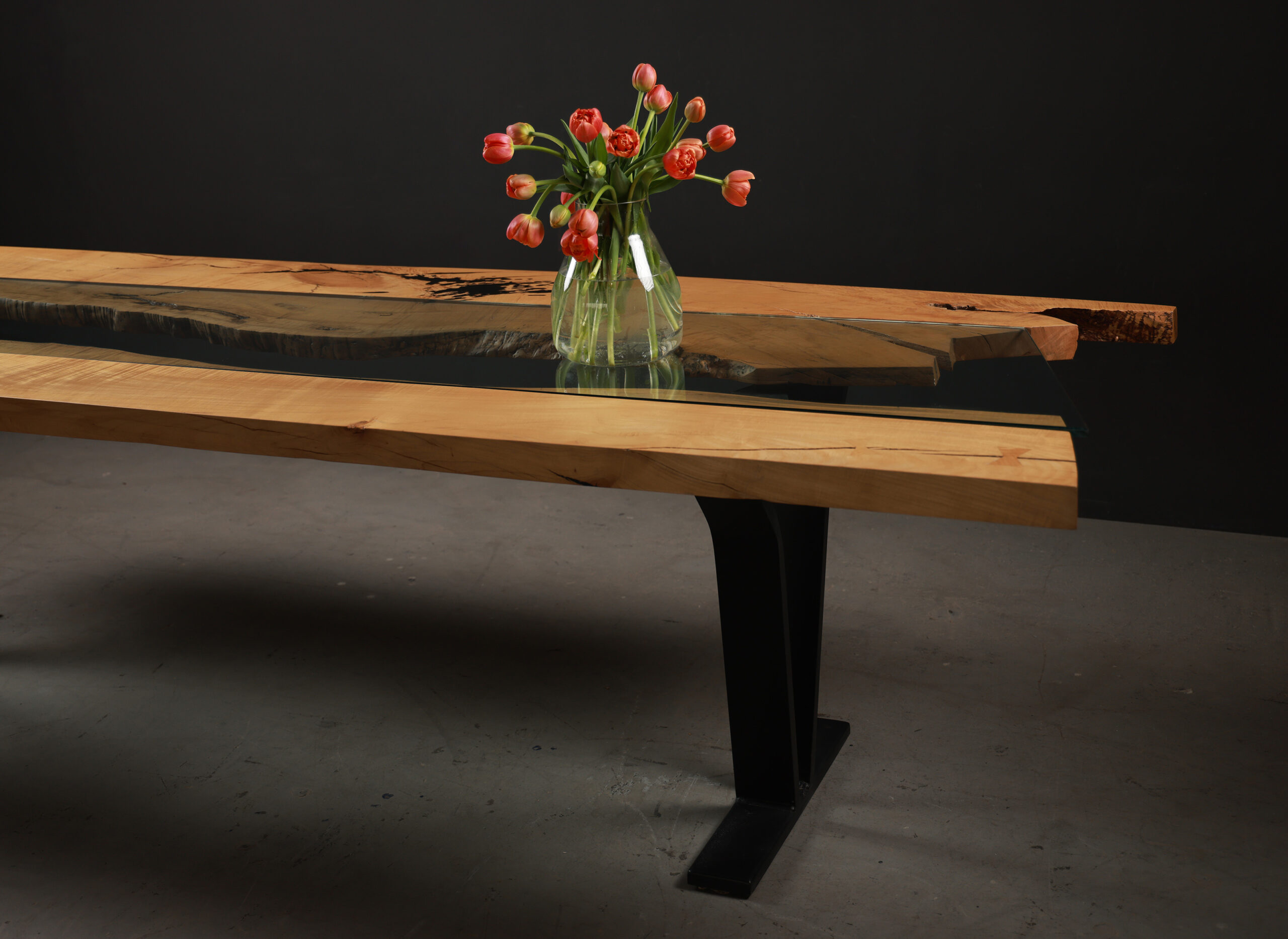 Colorado River dining table with glass, by SENTIENT