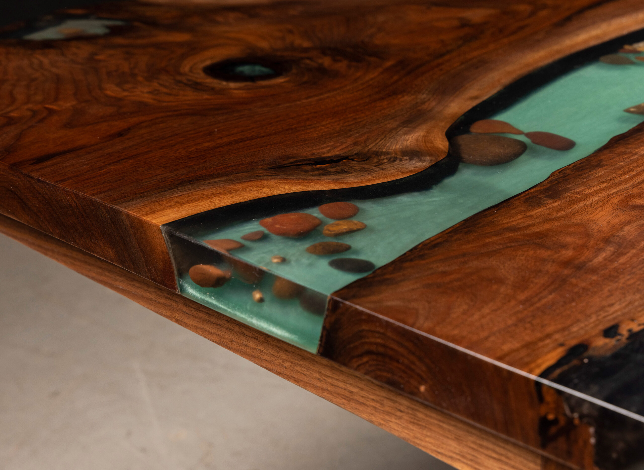 modern waterfall dining table with epoxy resin