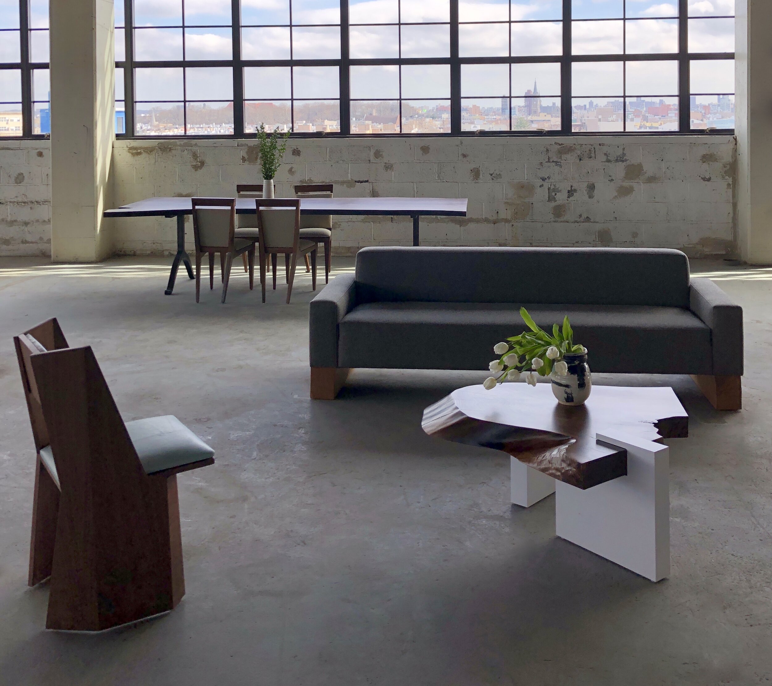 SENTIENT | SYMPHONY CHAIR LIVE EDGE COFFEE TABLE BEAM SOFA LIVE EDGE TABLE ANGLES CHAIR