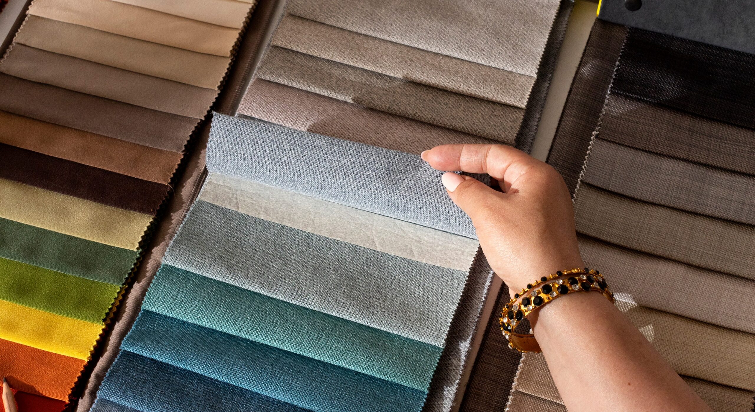 COM upholstery fabric sample showing texture and color